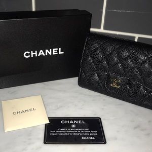 Chanel Caviar Leather Tri-fold Wallet Black